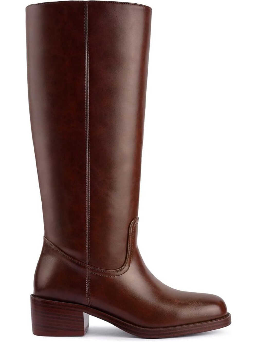 Women's Banana Burgundy Chunky Block Heel Wide Calf Riding Long Knee High Boot